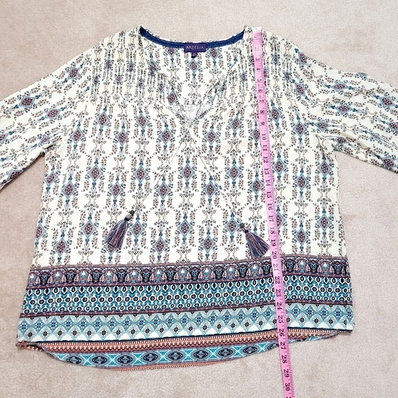 Artesia Floral Boho Blouse Tunic V-neck 3/4 Sleeve With Tassels Woman's Size XL - Picture 10 of 13